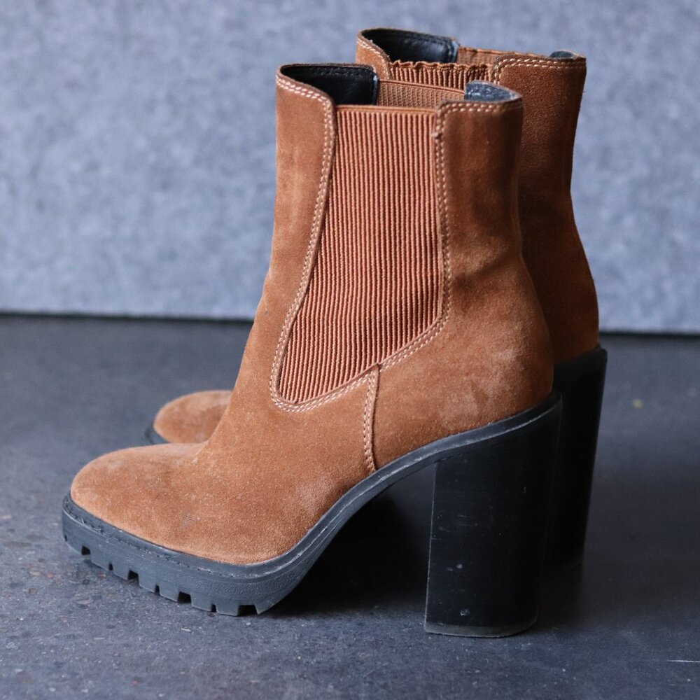 Brown Suede Boots with Chunky Rubber Heels
